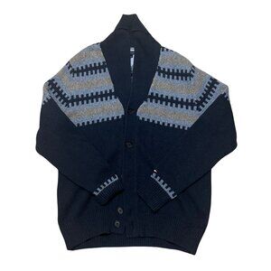 Tommy Hilfiger Navy & Gray Button-Up Cardigan Sweater L 100% Cotton Mens Fair Is